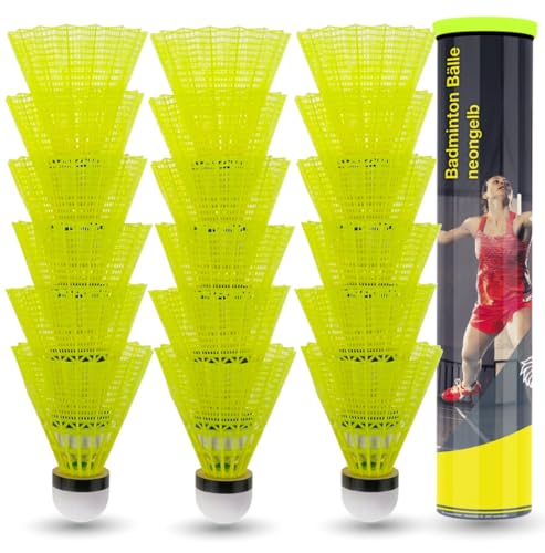 18x Federbälle gelb Badmintonbälle für Training & Wettkampf Badminton - für Outdoor & Indoor