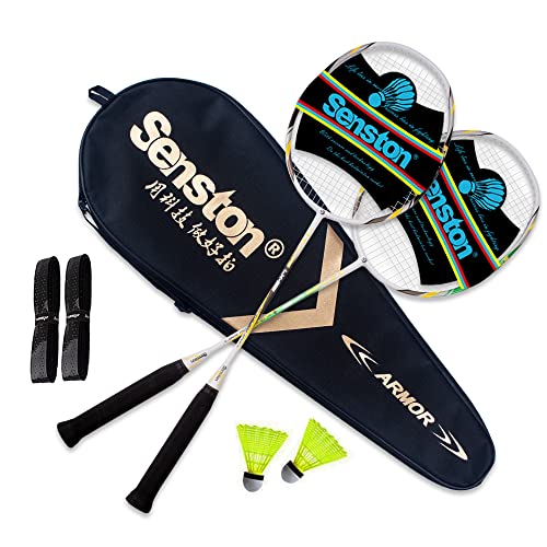 Senston Graphit Badminton Set Profi Badmintonschläger Leichtgewicht Badminton Schläger Federballschläger Set für Training, Sport und Unterhaltung mit Schlägertasche