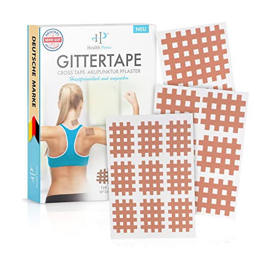 Health Press® Gittertape Cross Tape – Größe Typ Mix 134 Stück – Gitterpflaster zur Akupressur – Akupunkturpflaster mit ausführlicher E-Book Anleitung zum Download – Akupressur Pflaster